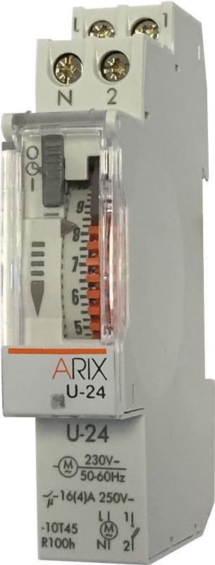 ORBIS - U-24 ARIX Interruttore Orario Elettromeccanico da barra DIN,giornaliero,con riserva, 230V