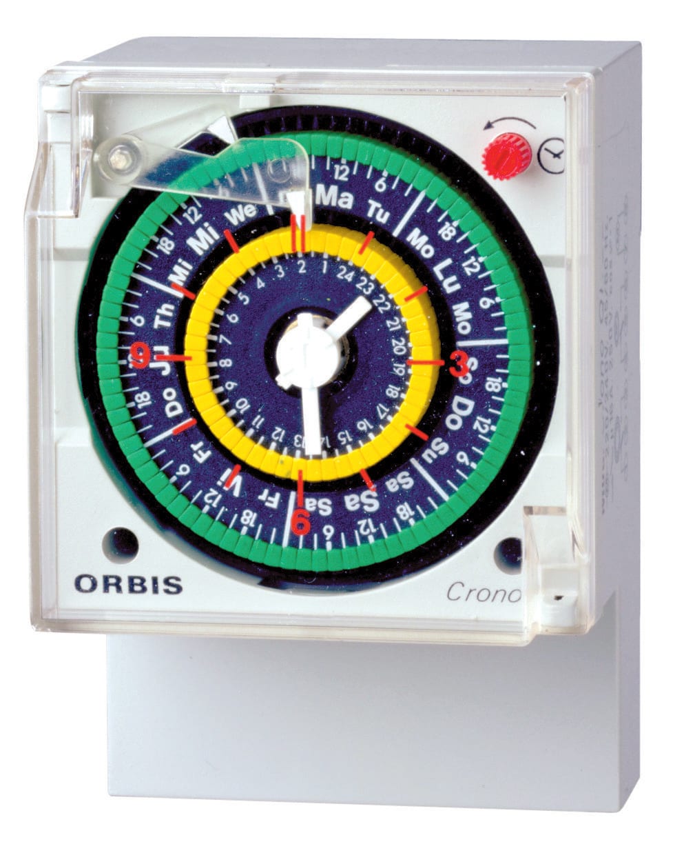 ORBIS - CRONO QRDD Interruttore Orario Elettromeccanico da parete, retroquadro e barra DIN,doppia giornaliera,riserva 100 ore,  48V