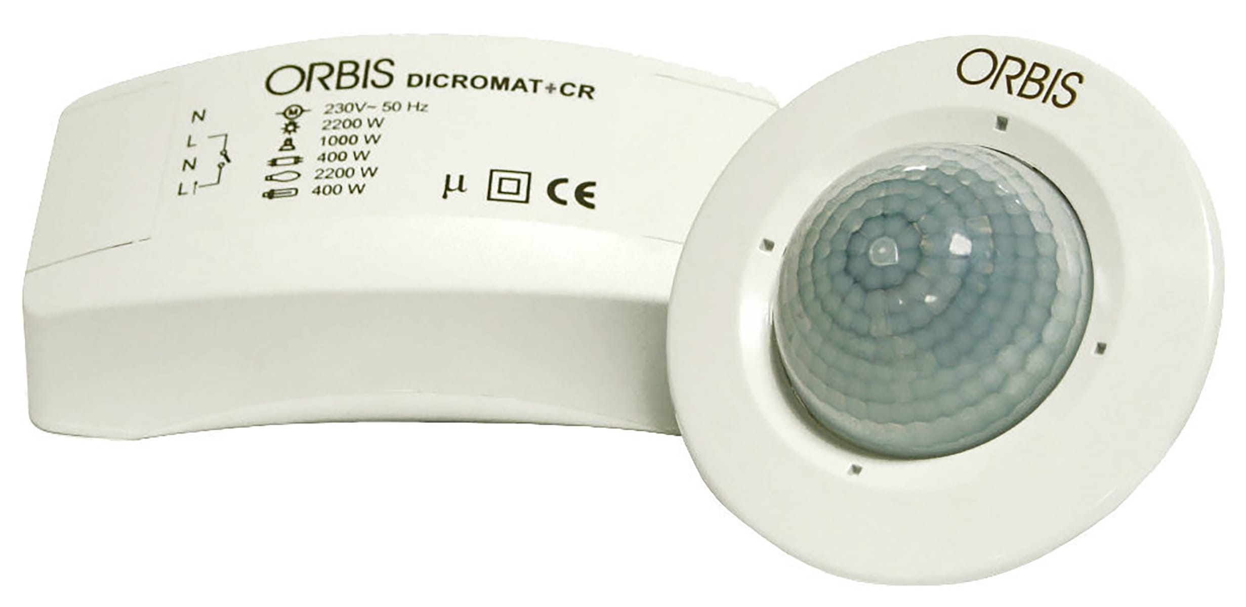 ORBIS - DICROMAT + CR Rivelatore di presenza da incasso, rilevamento: angolo 360°, diametro 4m ad altezza 2.5m , 1 relè, 230V