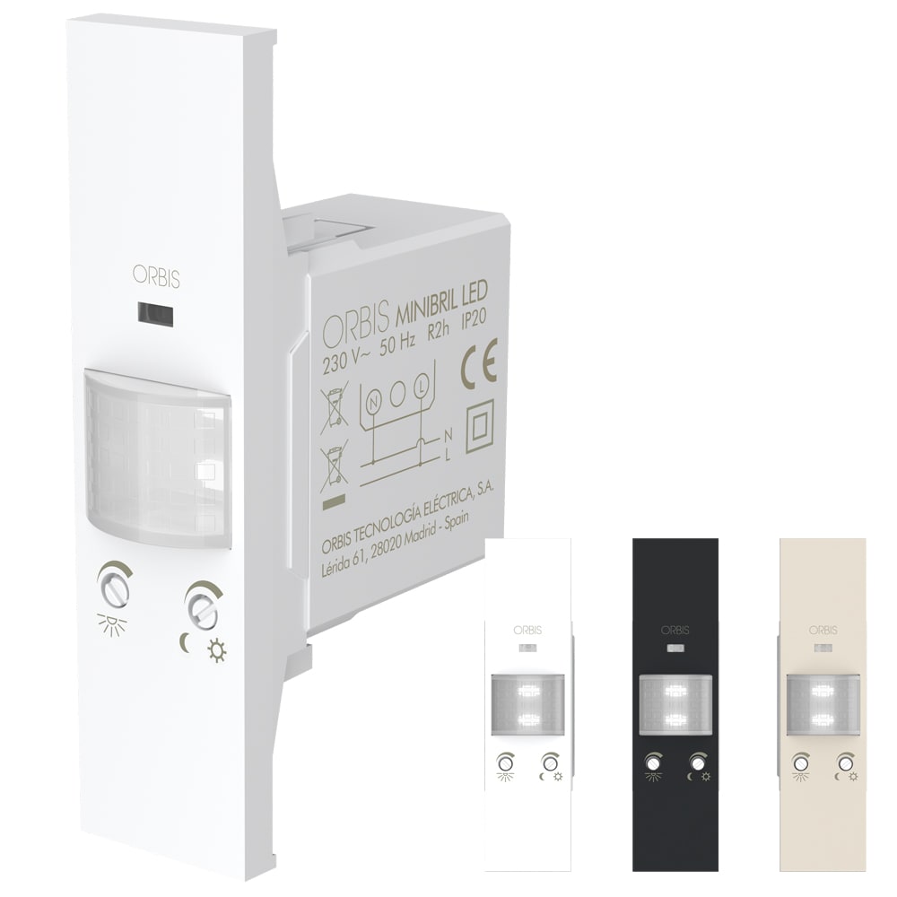 ORBIS - MINIBRIL LED LN Lampada segnapasso/emergenza da incasso con forntalini BIANCO, ANTRACITE e ALLUMINIO intercambiabili, 1 modulo DIN, 230V