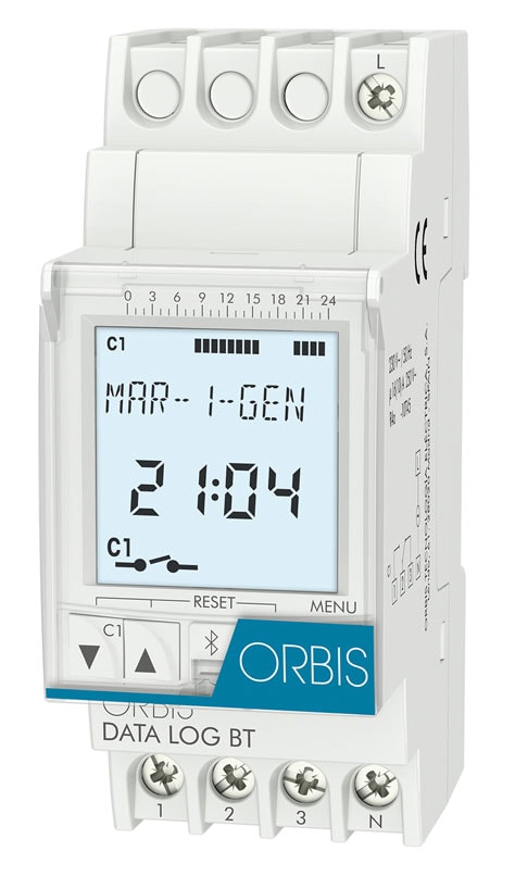 ORBIS - DATA LOG BLUETOOTH Interruttore orario digitale 2 moduli DIN, giornaliero/settimanale, 1 contatto, 230V