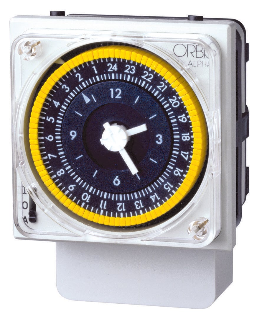 ORBIS - ALPHA S Interruttore Orario Elettromeccanico da parete, retroquadro e barra DIN,settimanale,senza riserva, 120V