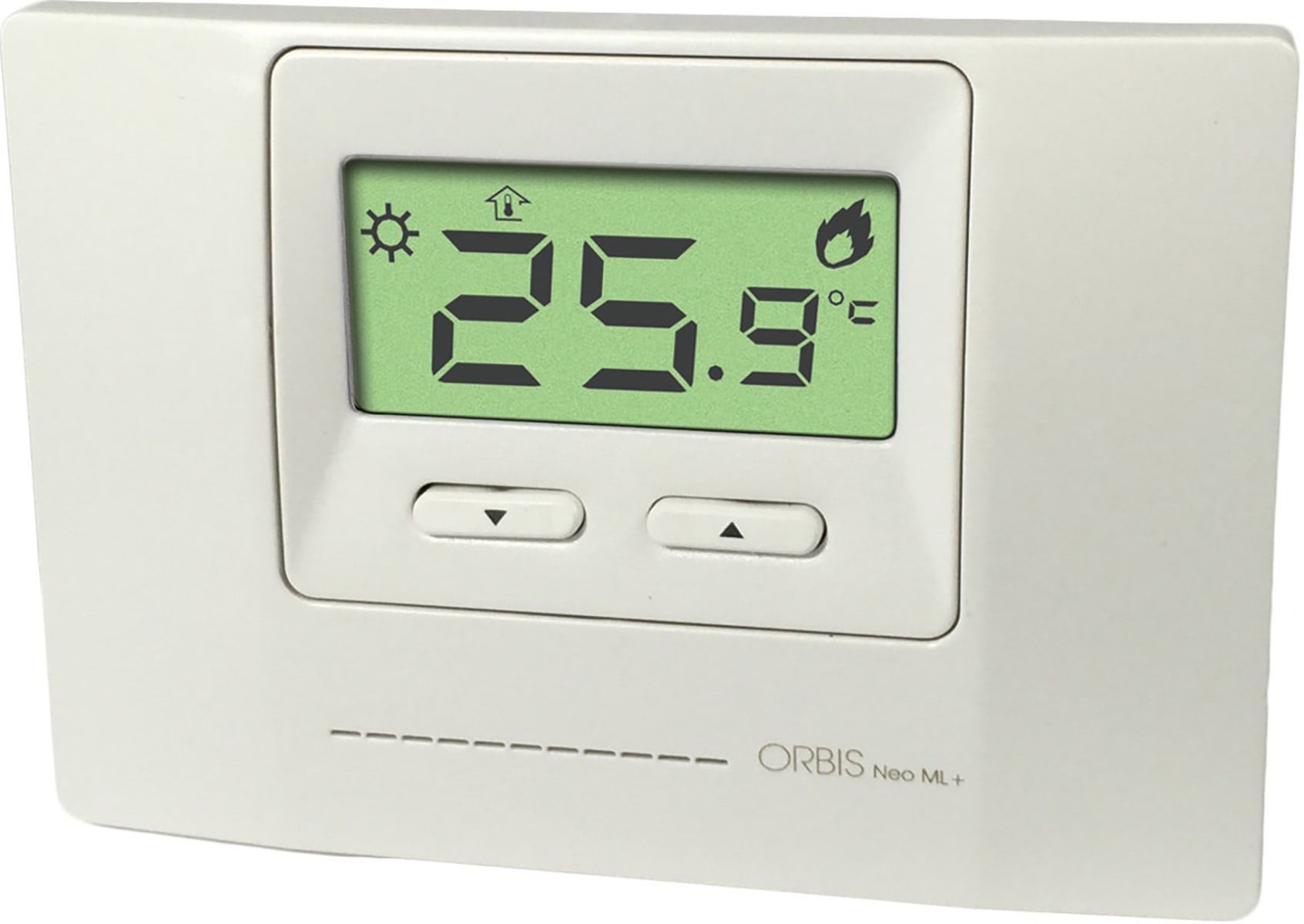 ORBIS - NEO ML + BIANCO Termostati digitali da parete, funzionamento riscaldamento/condizionamento, due livelli impostabili, Alim. 2 batterie 1.5V