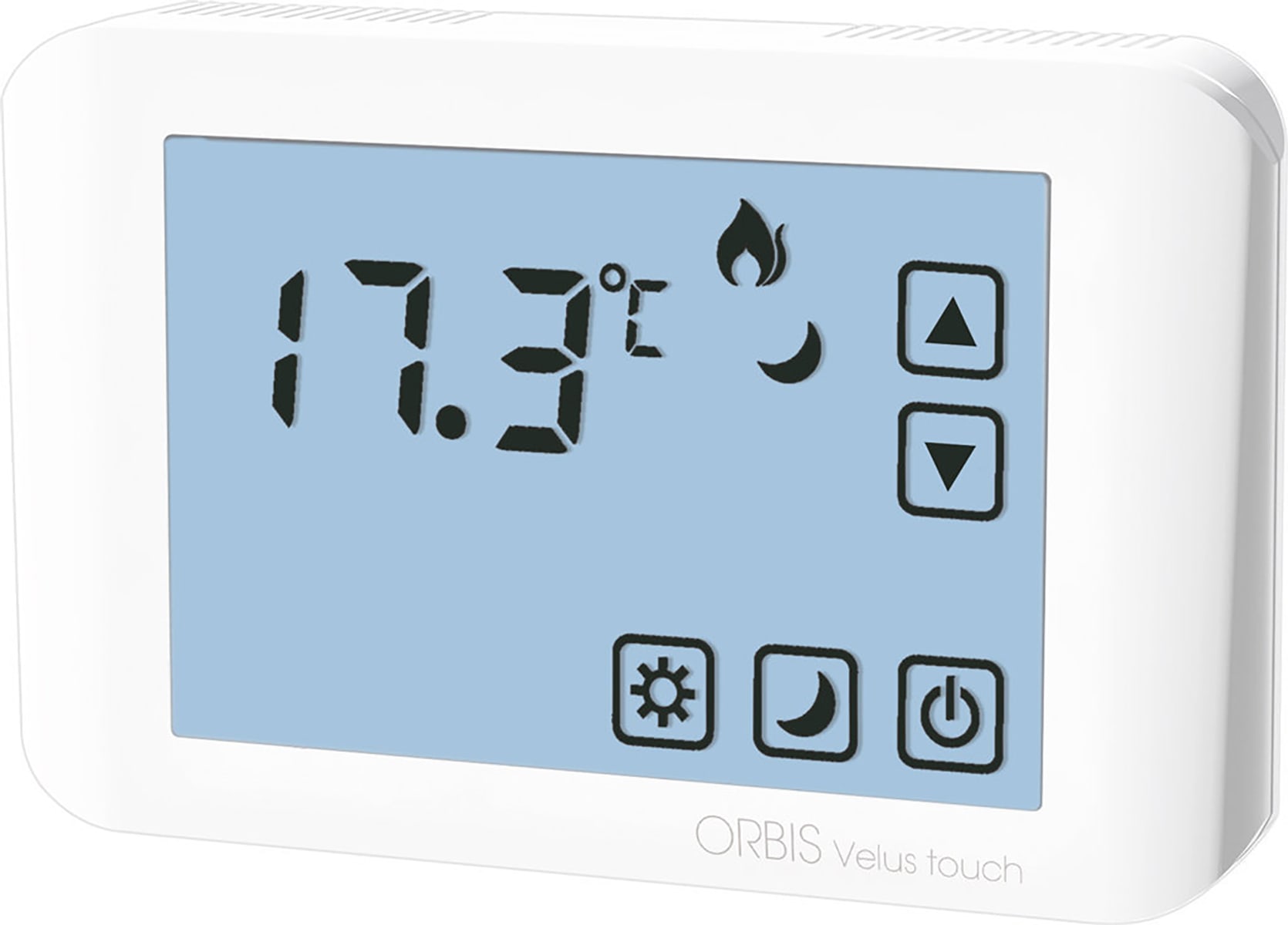 ORBIS - VELUS TOUCH BIANCO Termostati digitali da parete con display touch, funzione riscaldamento/condizionamento, due livelli impostabili, 2 batterie 1.5V