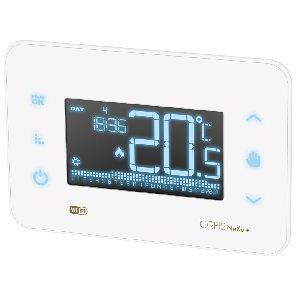 ORBIS - NEXU+ IN WiFi BIANCO Cronotermostato digitale da incasso, comunicazione WiFi, programmazione settimanale, alim. 230V