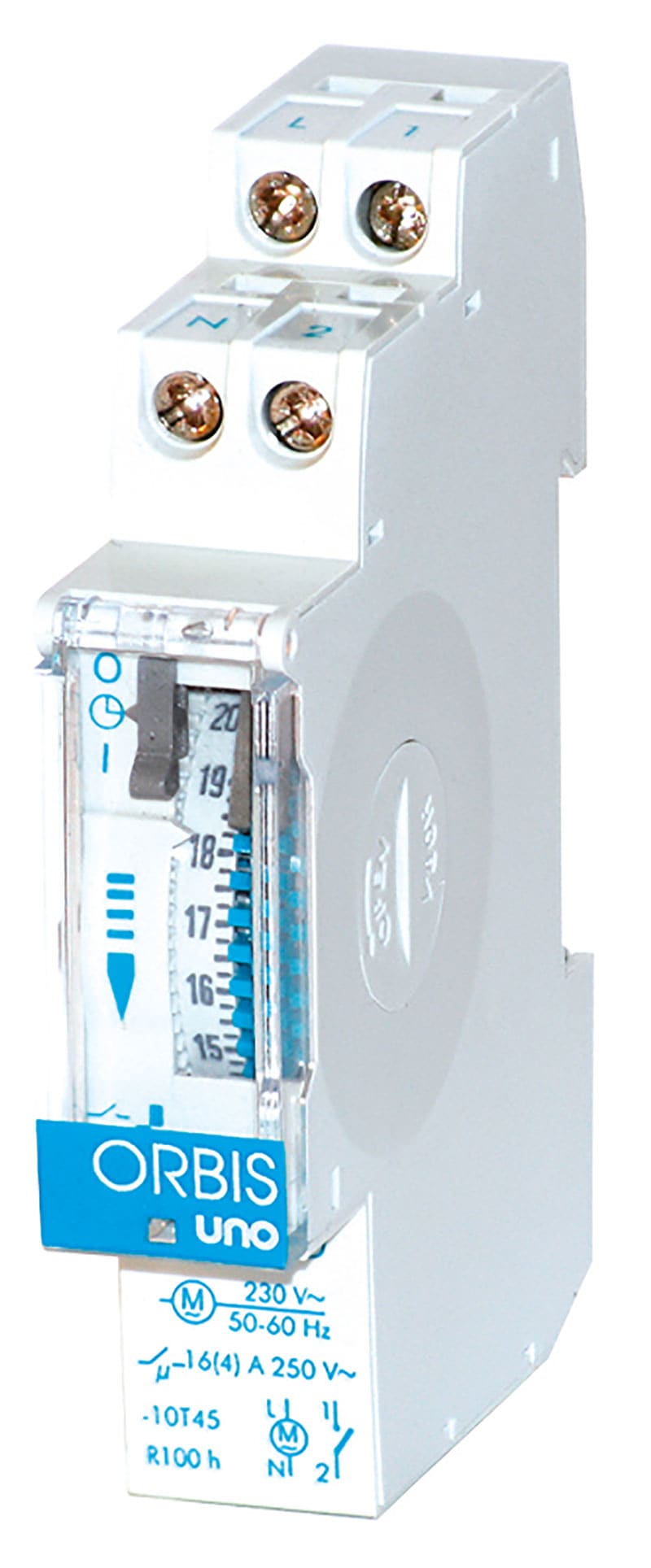 ORBIS - UNO QRS Interruttore orario elettromeccanico 1 modulo DIN, settimanale, riserva 150 ore, alimentazione 230V