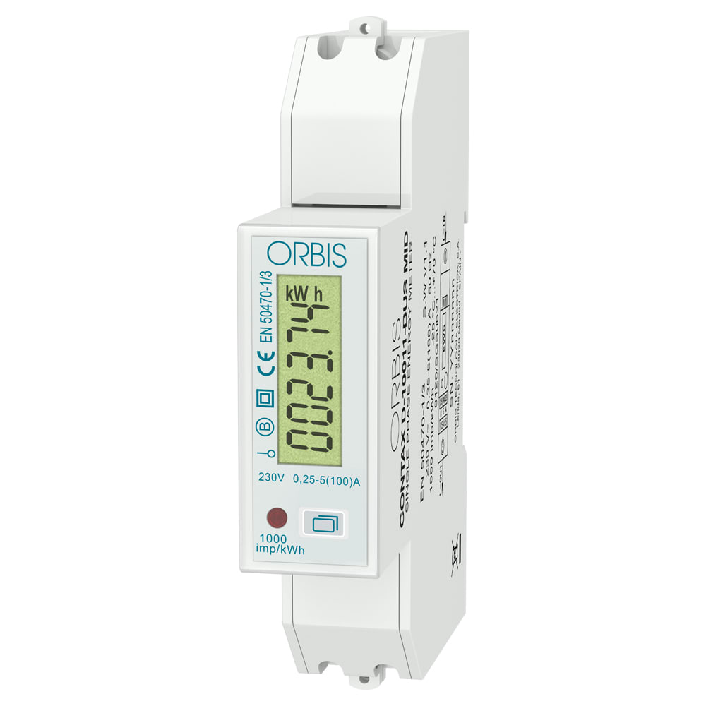 ORBIS - CONTAX D-10011 BUS MID Contatore monofase , 1 Modulo, certificato MID,100A, ins.diretta, display digitale, lampeggio LED 1Wh/imp