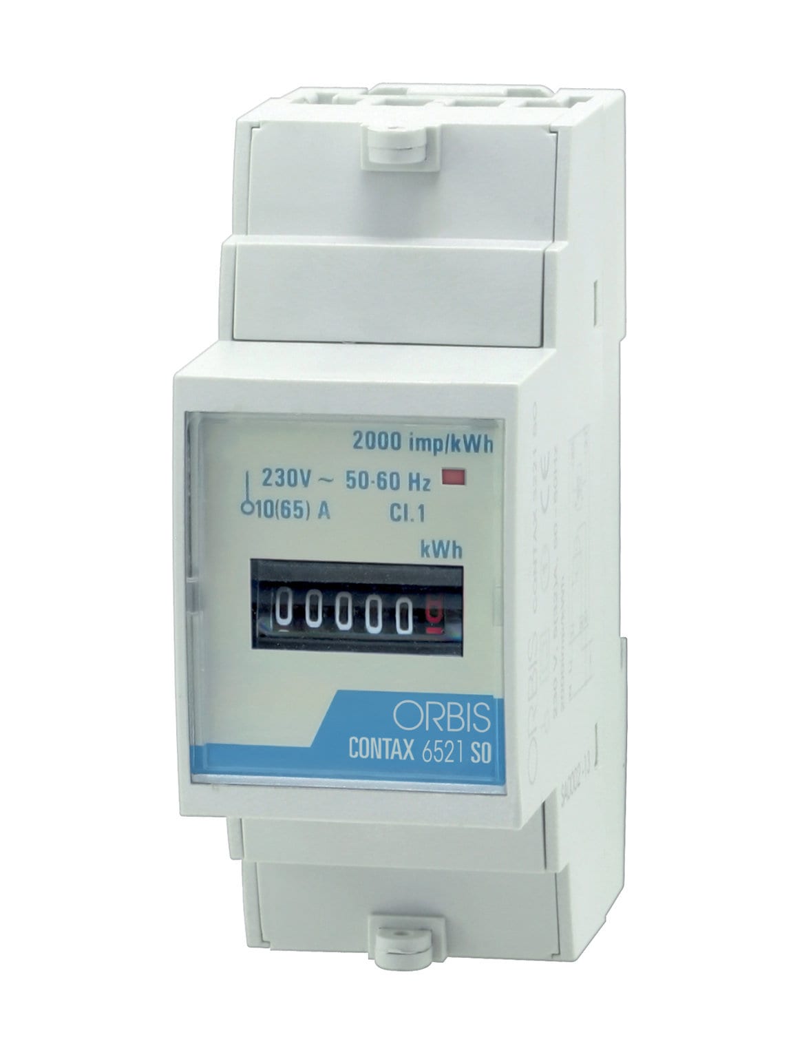 ORBIS - CONTAX 6521 SO Contatore monofase energia attiva, 2 Moduli, 65A, inserzione diretta, display elettromeccanico, lampeggio LED 1Wh/imp