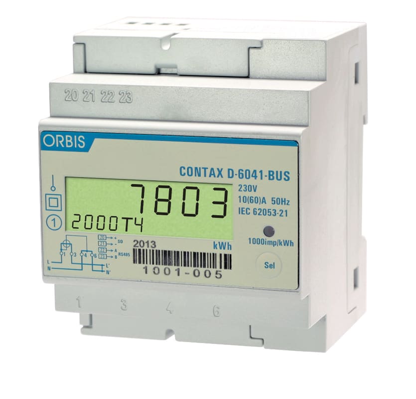 ORBIS - CONTAX D-6041 BUS Contatore monofase energia (Bidirezionale) attiva e reattiva, 4 Moduli, Comun.MODBUS, 60A, ins.diretta, display digitale, lamp.LED 1Wh/imp