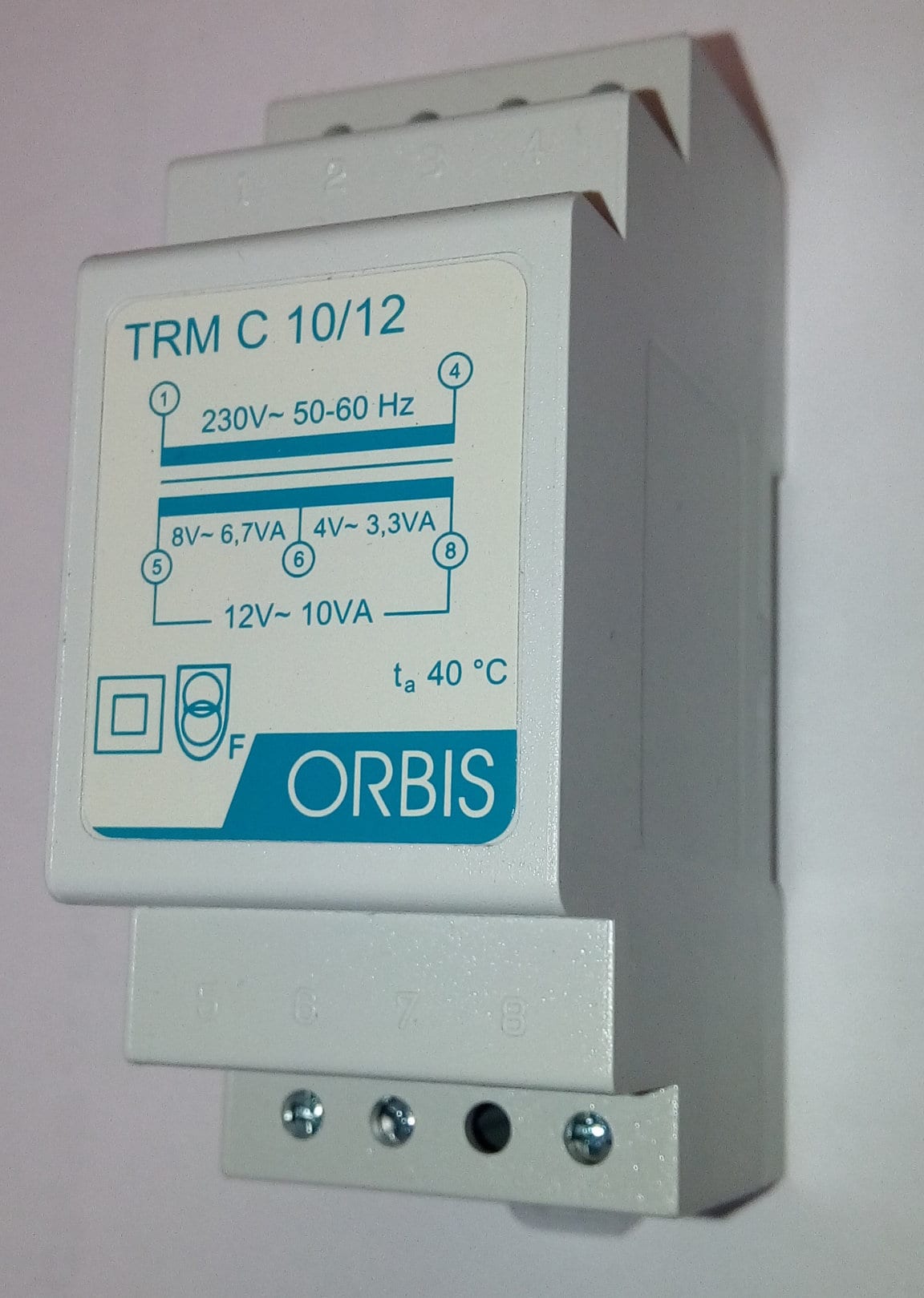 ORBIS - TRM C 10/12 Trasformatori modulari per campanelli, potenza 10 VA, 2 moduli DIN, tensione primario 230V, tensione secondario 4/8/12 VAC