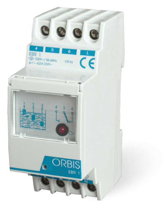 ORBIS - EBR-1 relè controllo acqua, 2 moduli DIN, 1 contatto, 24V AC