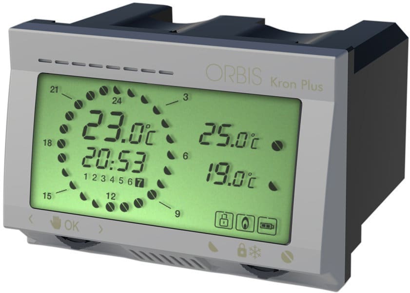 ORBIS - KRON PLUS ALLUMINIO Cronotermostato digitale da incasso, programmazione giornaliera/settimanale, alim. 2 batterie 1,5V