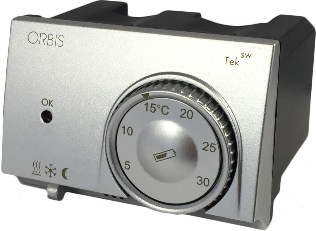 ORBIS - TEK SW ALLUMINIO Termostati elettronici da incasso, selettore riscaldamento/condizionamento, modalità notturna, 2 batterie 1.5V OB322720