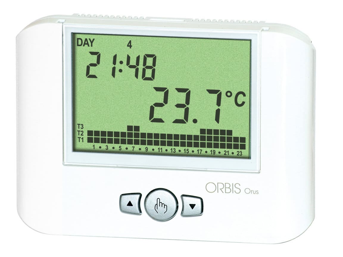ORBIS - ORUS RF Cronotermostato Digitale Da Parete colore BIANCO, programmazione giornaliera/settimanale, 1 batteria 1,5V OB324900S