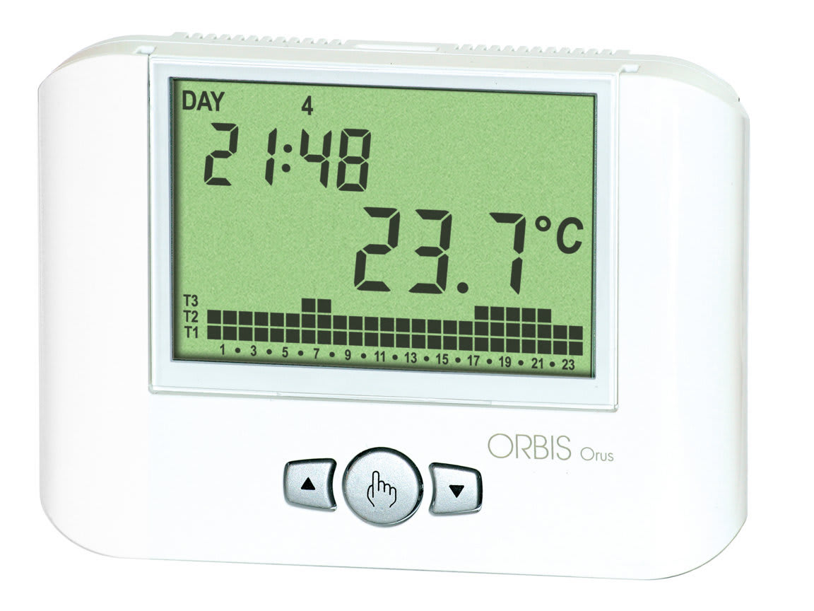 ORBIS - ORUS RF Cronotermostato Digitale Da Parete colore BIANCO, programmazione giornaliera/settimanale, 1 batteria 1,5V OB324900S