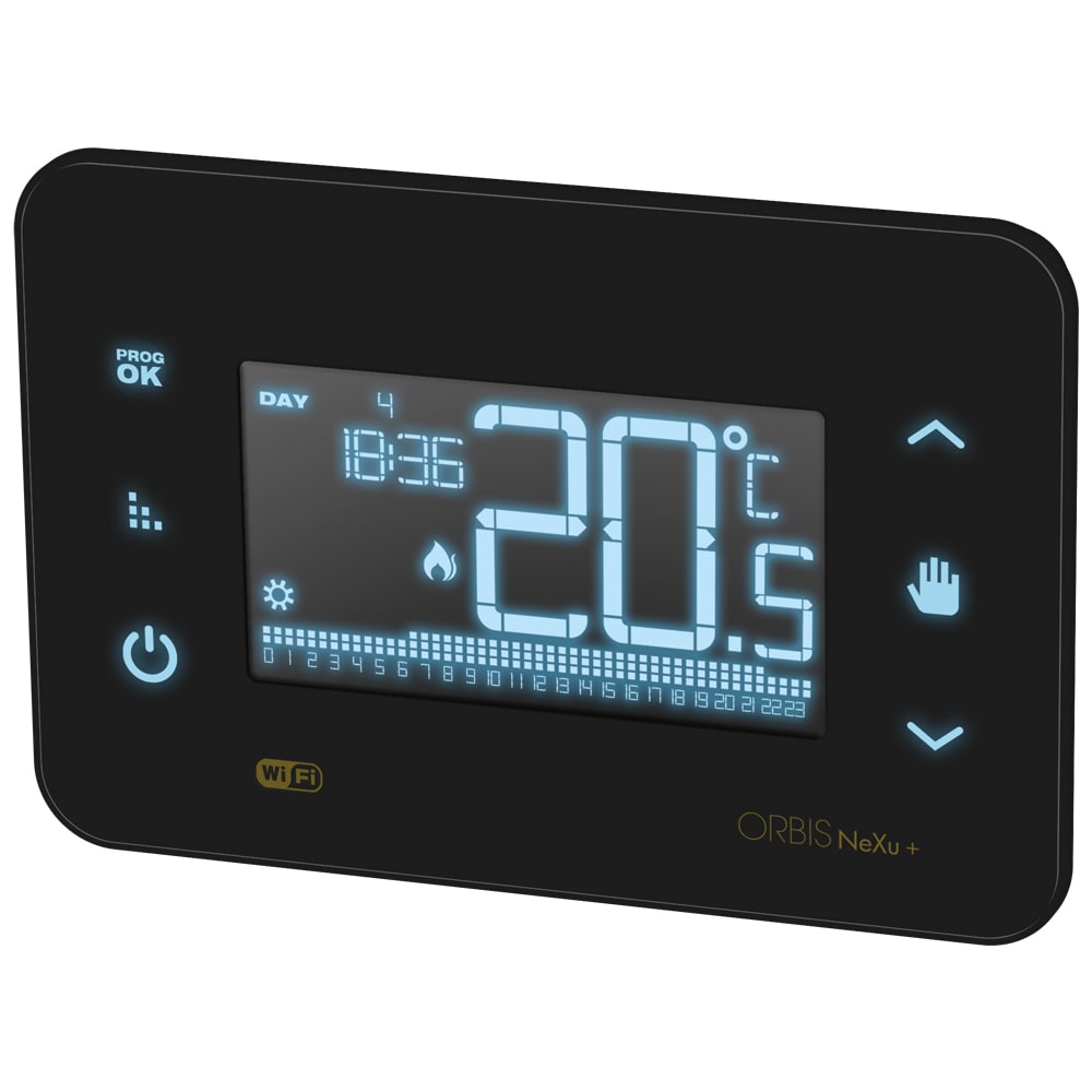 ORBIS - NEXU+ IN WiFi NERO Cronotermostato digitale da incasso, comunicazione WiFi, programmazione settimanale, alim. 230V OB327510