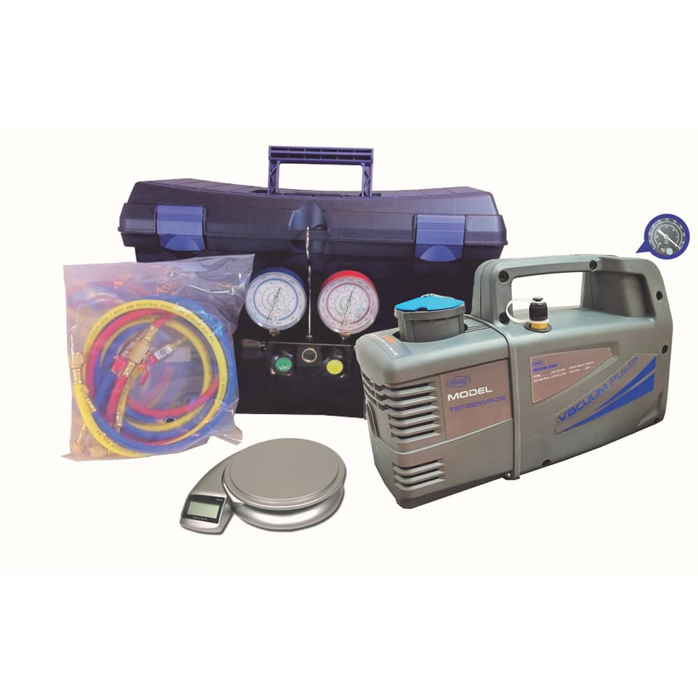 ORBIS - SMK-04241032 Set vuoto e carica in valigia per gas R410/R32 con pompa bistadio per il vuoto da 58 l/min