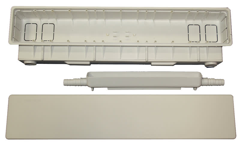 ORBIS - BOX PI Scatola di predisposizione per raccolta condensa,innesto tubo scarico orizzontale destro e sinistro,diametro 16/18/20 mm,540x130x65mm OB581010