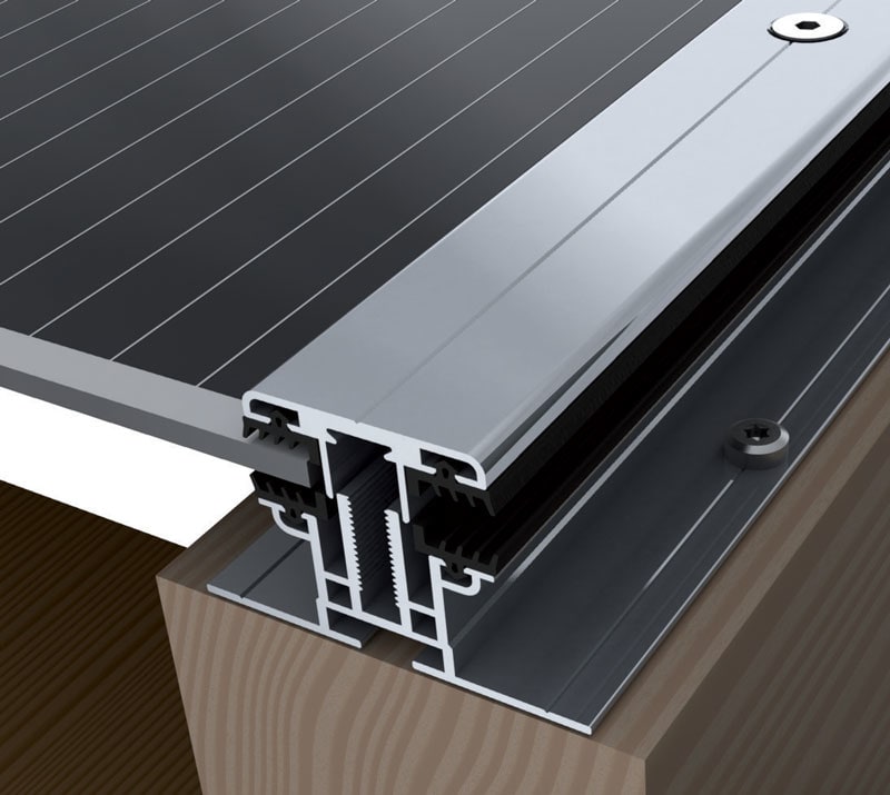 ORBIS - EASY CLAMP BS Profilo di BASE in alluminio per fissaggio su pensilina, con guarnizioni per impermeabilizzazione, lunghezza 5.1m