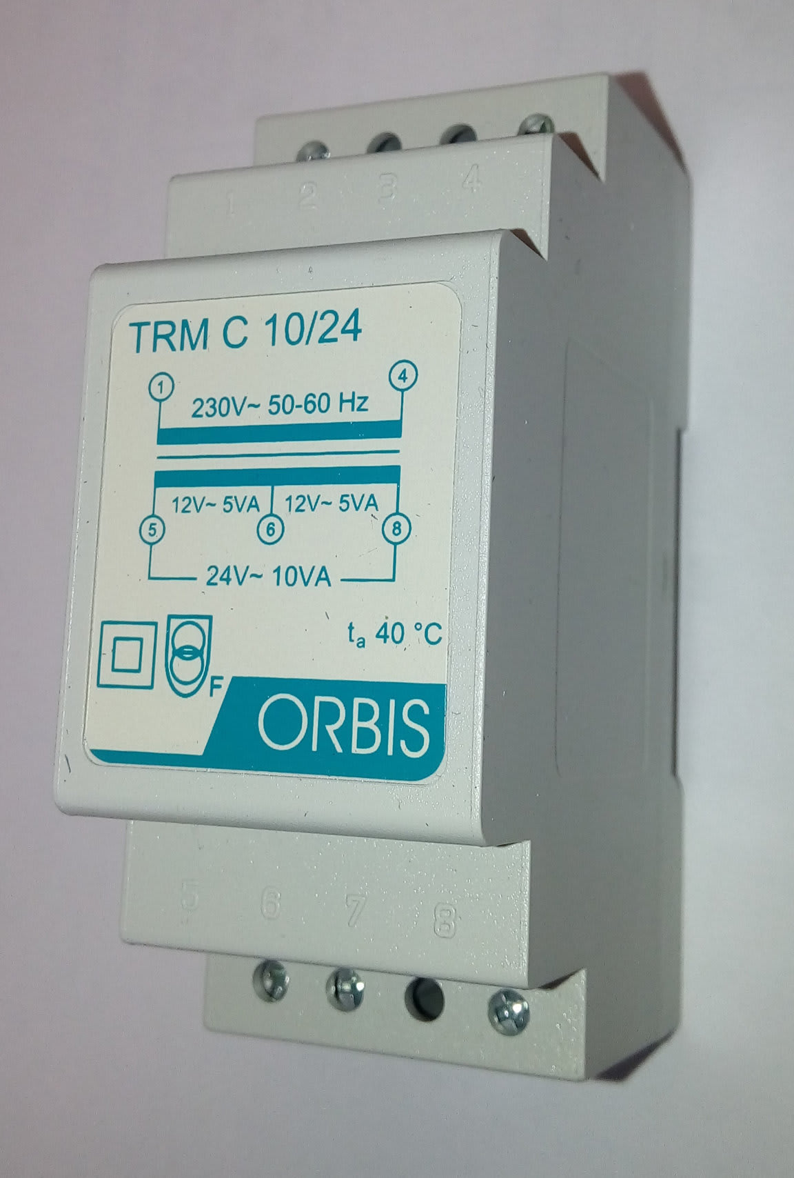 ORBIS - TRM C 10/24 Trasformatori modulari per campanelli, potenza 10 VA, 2 moduli DIN, tensione primario 230V, tensione secondario 12/24 VAC OB86C1024