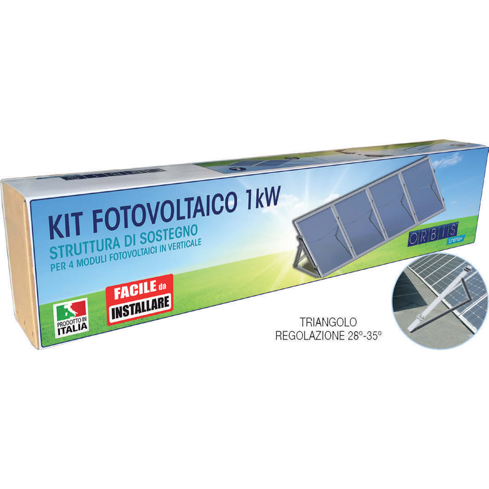 ORBIS - KIT FTR-4S KIT STRUTTURA DI SOSTEGNO 4 PANNELLI per 4 moduli fotovoltaici in verticale su tetto piano, Triangolo GRANDE OBKT6356