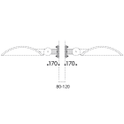 PERFORMANCE IN LIGHTING - Supporti in acciaio zincato per installazione doppia su pali da D80 a D120mm, con tiranti e dadi M8. A0406/2-02 SUPP,DOPPIO PALO D.
