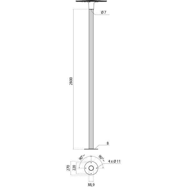 PERFORMANCE IN LIGHTING - Palo Spillo F.T. 2,8m con flangia H2800 AN96