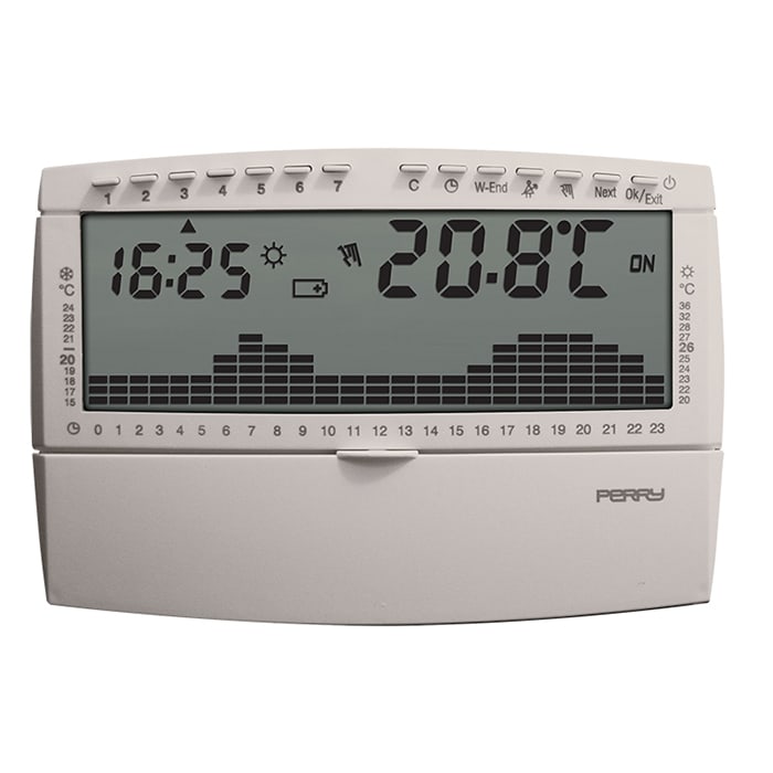 PERRY ELECTRIC - Cronotermostato digitale settimanale 3V serie UP&DOWN Compact colore bianco 1CRCR018BS