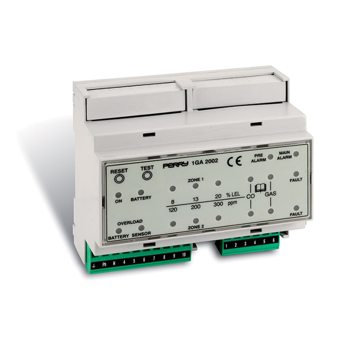 PERRY ELECTRIC - Centralina 2 zone per gas esplosivi e tossici - 6 DIN 1GA2002