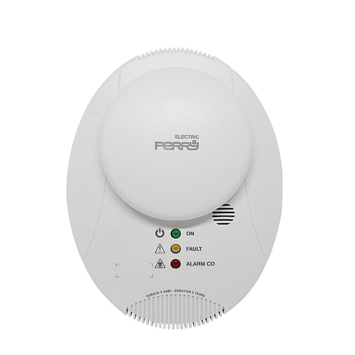 PERRY ELECTRIC - Rilevatore di monossido di carbonio da parete, LED indicazione ON/avaria/Presenza gas