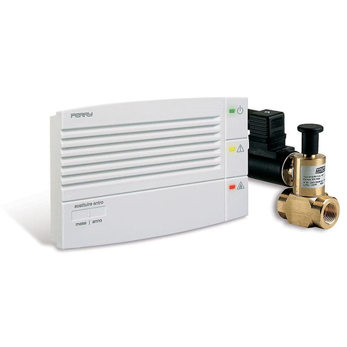 PERRY ELECTRIC - Kit rilevatore gas metano da parete con elettrovalvola NA da 1/21GA 50917MET/P: rilevatore di gas metano da parete e/o semincasso serie ZEFIRO
