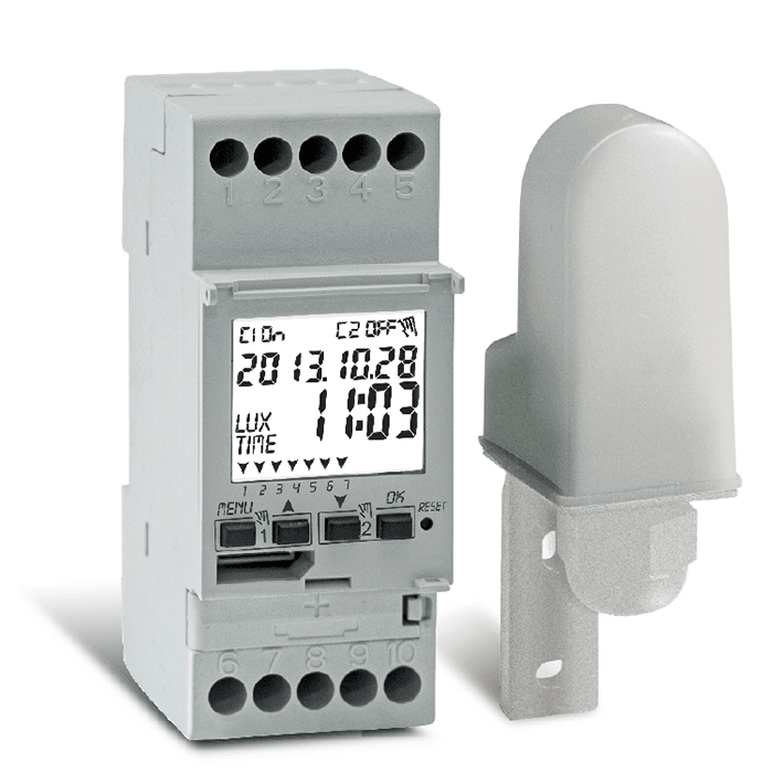 PERRY ELECTRIC - Interruttore orario crepuscolare orario "LUX-TIME" 2 canali - 2 DIN