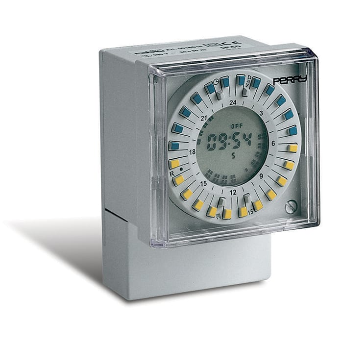 PERRY ELECTRIC - Interruttore orario giornaliero digitale a cavalieri con display LCD 72x72