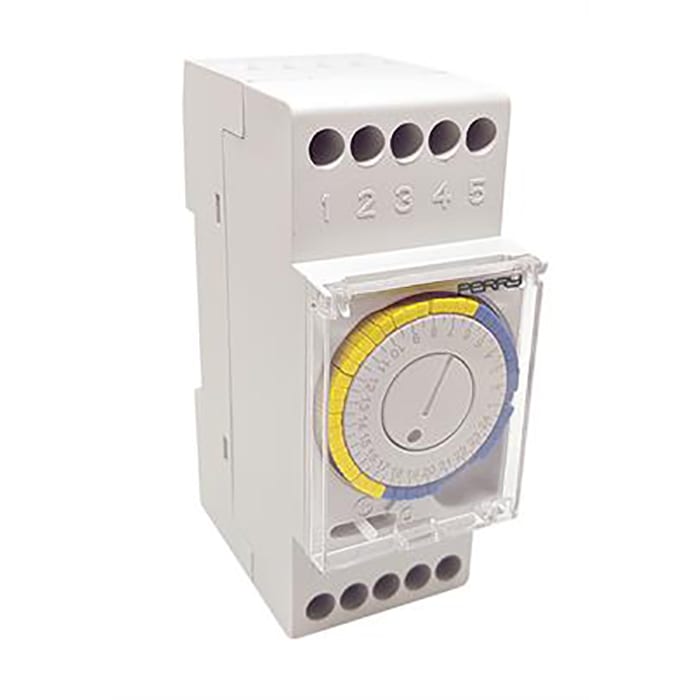 PERRY ELECTRIC - Interruttore orario giornaliero a cavalieri senza riserva di carica - 2 DIN