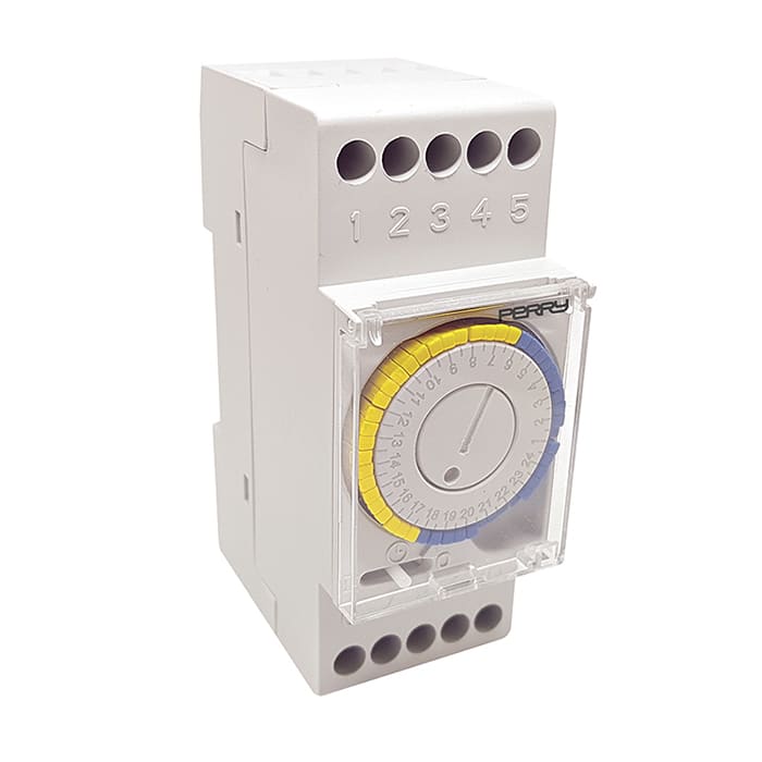 PERRY ELECTRIC - Interruttore orario giornaliero a cavalieri con riserva di carica - 2 DIN