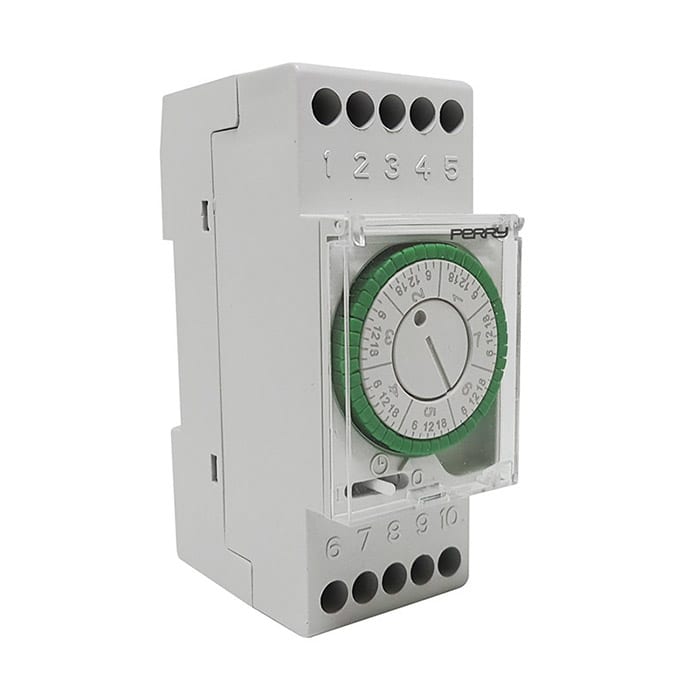 PERRY ELECTRIC - Interruttore orario settimanale a cavalieri con riserva di carica - 2 DIN