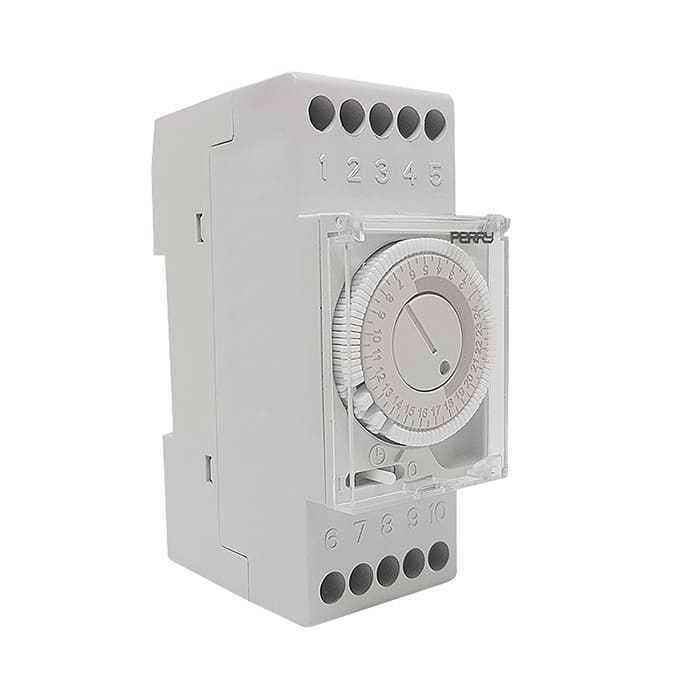 PERRY ELECTRIC - Interruttore orario giornaliero a cavalieri senza riserva di carica - 2 DIN
