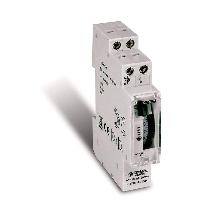 PERRY ELECTRIC - Interruttore orario giornaliero a cavalieri senza riserva di carica - 1 DIN