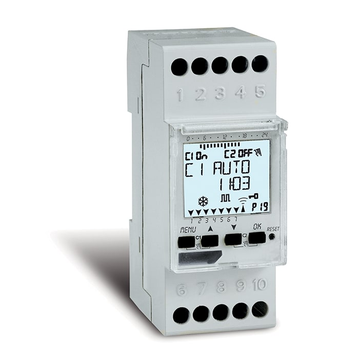 PERRY ELECTRIC - Interruttore orario settimanale annuale a menù 1 canale - 2 DIN, Zero Crossing