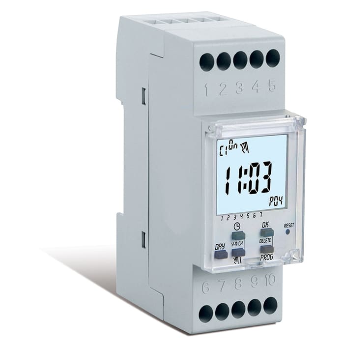 PERRY ELECTRIC - Interruttore orario giornaliero digitale con cambio ora legale 1 canale – 2 DIN 1IO7080