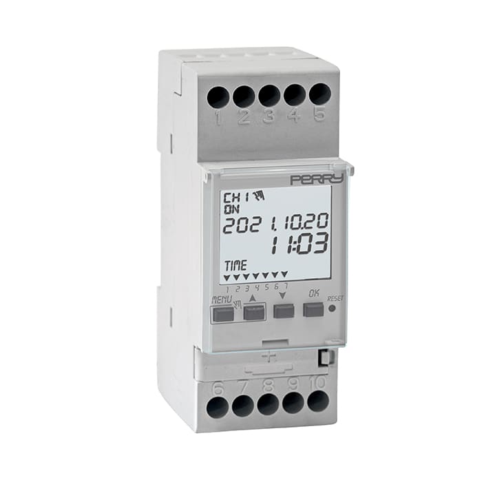 PERRY ELECTRIC - Interruttore orario settimanale digitale con cambio ora legale 1 canale – 2 DIN