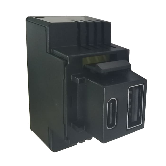 PERRY ELECTRIC - Alimentatore da incasso KEYSTONE compatto, 1 presa USB A+C 3A, 20W PD,colore nero 1MCUSB002A