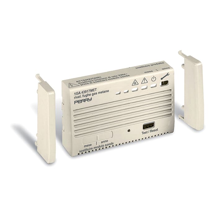 PERRY ELECTRIC - Kit composto da telaio, spallette, frontalino rilevatori di gas 43917MET con le serie civili 1PAF43917MIP