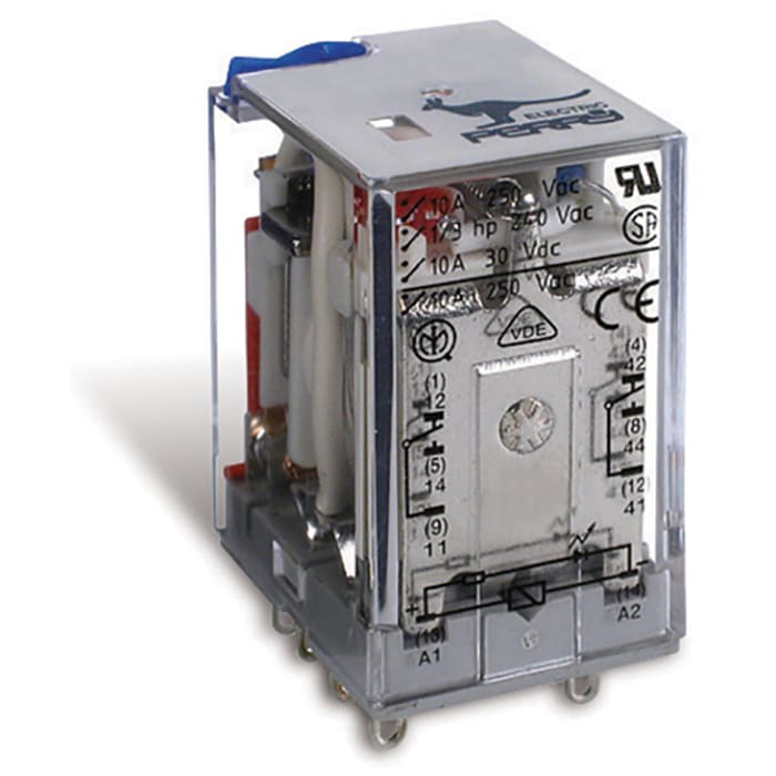 PERRY ELECTRIC - Relè industriale MIDI 2 contatti 12V c.c. Alimentazione 12V c.c. 2 contatti in scambio 10A/250V