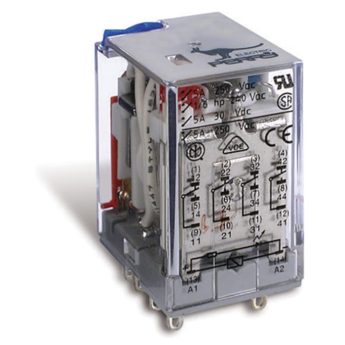 PERRY ELECTRIC - Relè industriale MIDI 4 contatti 24V c.c. Alimentazione 24V c.c. 2 contatti in scambio 5A/250V