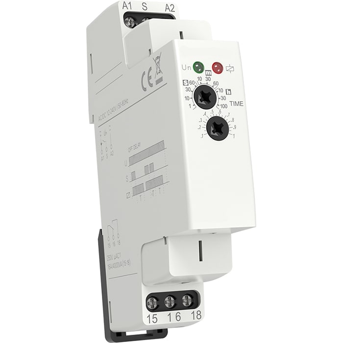 PERRY ELECTRIC - Relè temporizzato monofunzione ritardo alla diseccitazione 1 DIN