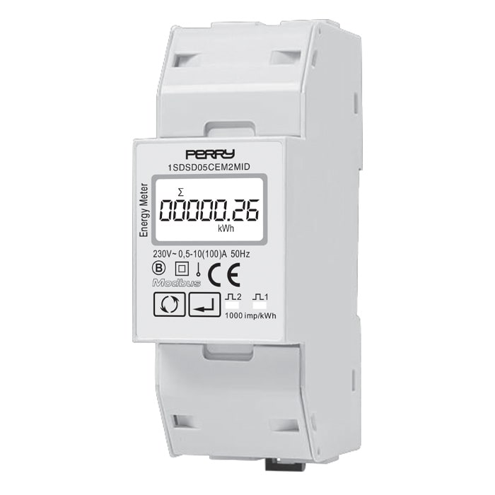PERRY ELECTRIC - Contatore di energia monofase digitale 2 DIN certificato MIDcon uscita Modbus