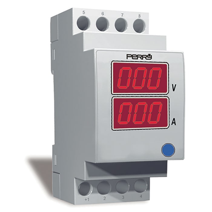 PERRY ELECTRIC - Multimetro monofase digitale con visualizzazione a LED 3 digit su 2 linee. Dotato di relè d'allarme al quale è possibile collegare una linea da staccare ad una certa soglia impostabile.