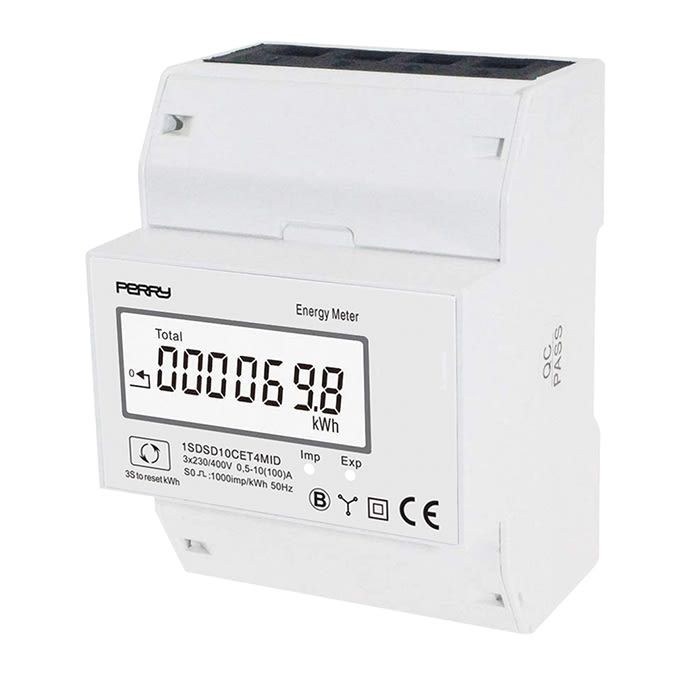 PERRY ELECTRIC - Contatore di energia trifase 100A con display digitale multifunzione 4 DIN, certificato MID 1SDSD10CET4MID