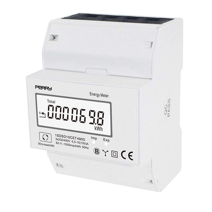 PERRY ELECTRIC - Contatore di energia trifase 100A con display digitale multifunzione 4 DIN, certificato MID